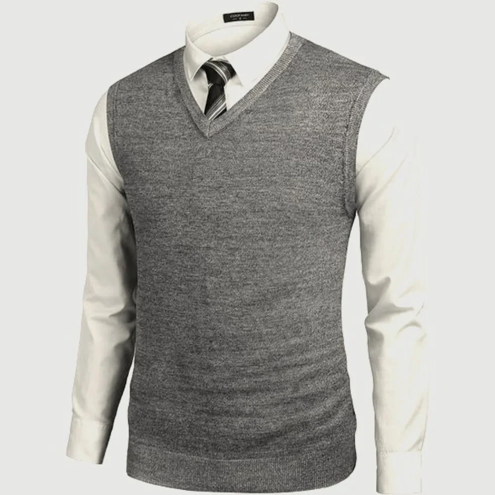 Men’s Sleeveless Sweater Vest Lightweight V-Neck Solid Cotton Vest Pullover